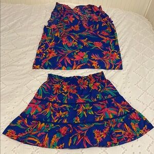 J. Crew Vibrant Floral two piece set medium Mini Skirt large top EUC